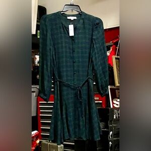 Petite Large Plaid Godet Dress NWT